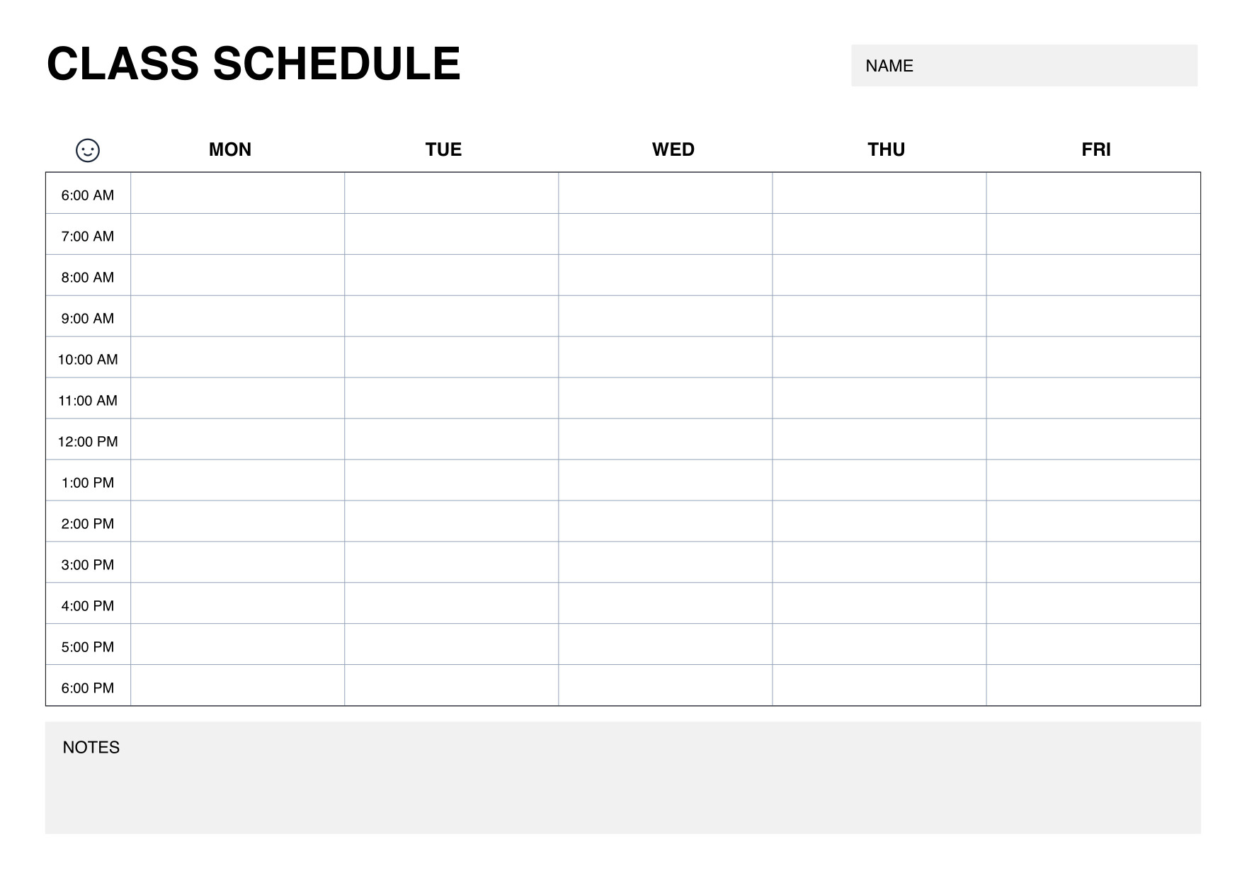 Weekly Class Schedule A4