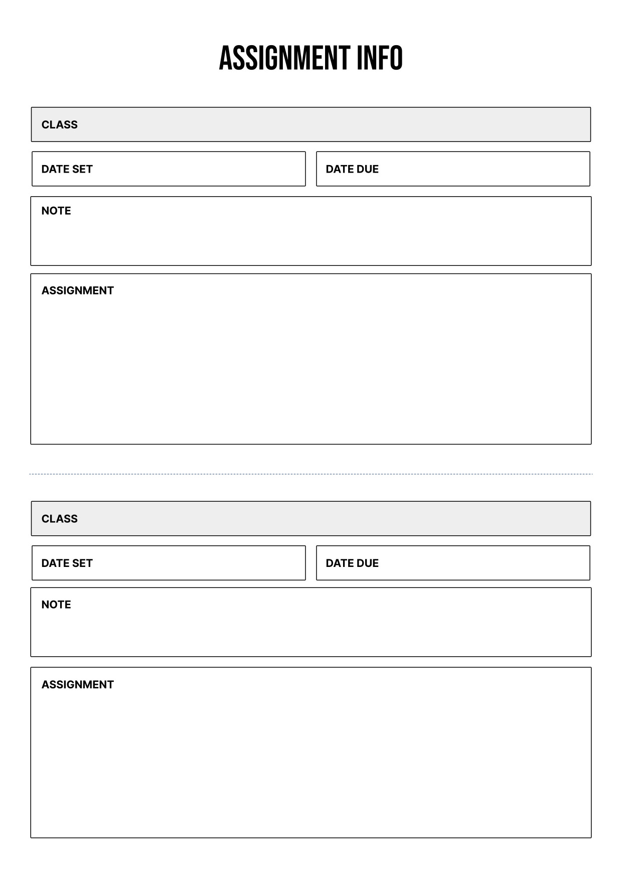 Assignment Info Class Assignment Details & Due Date Organizer Template A4