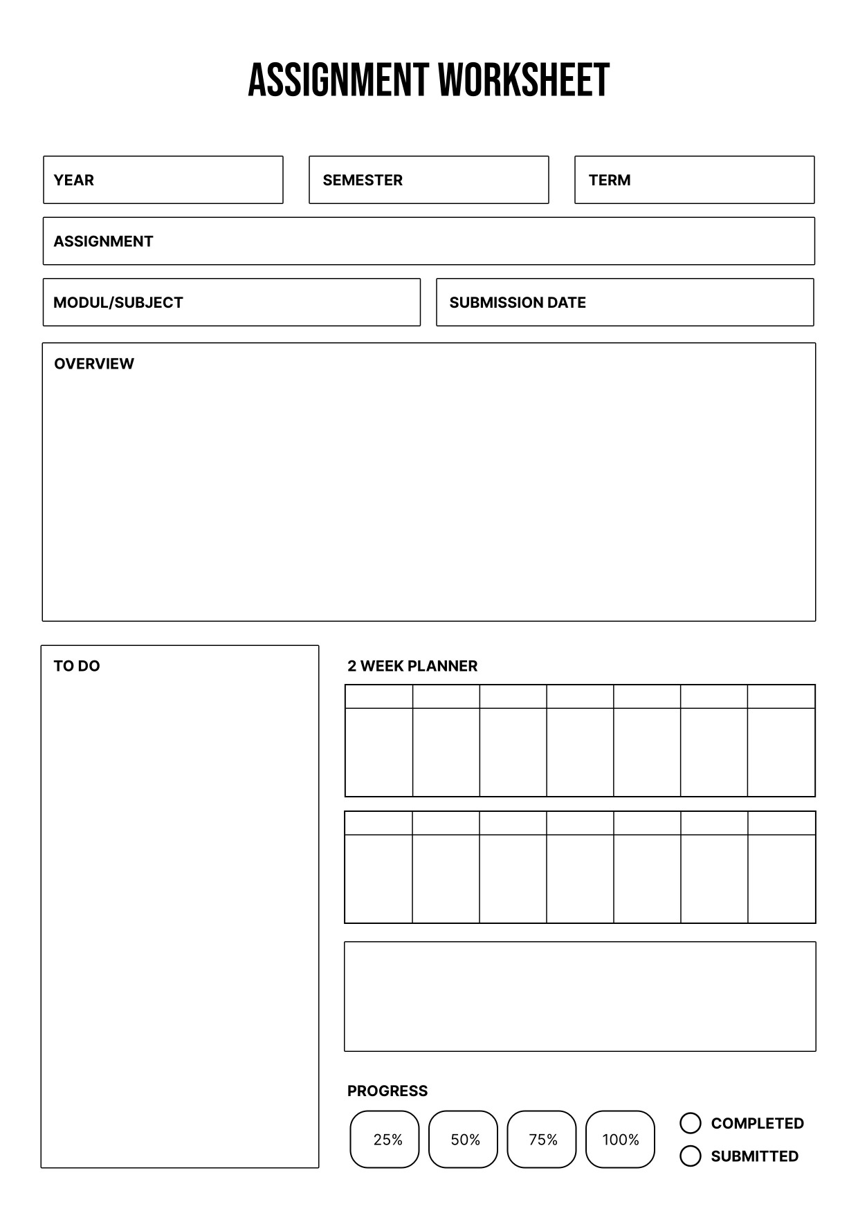 Assignment Worksheet Planner and Task Tracker Template A4