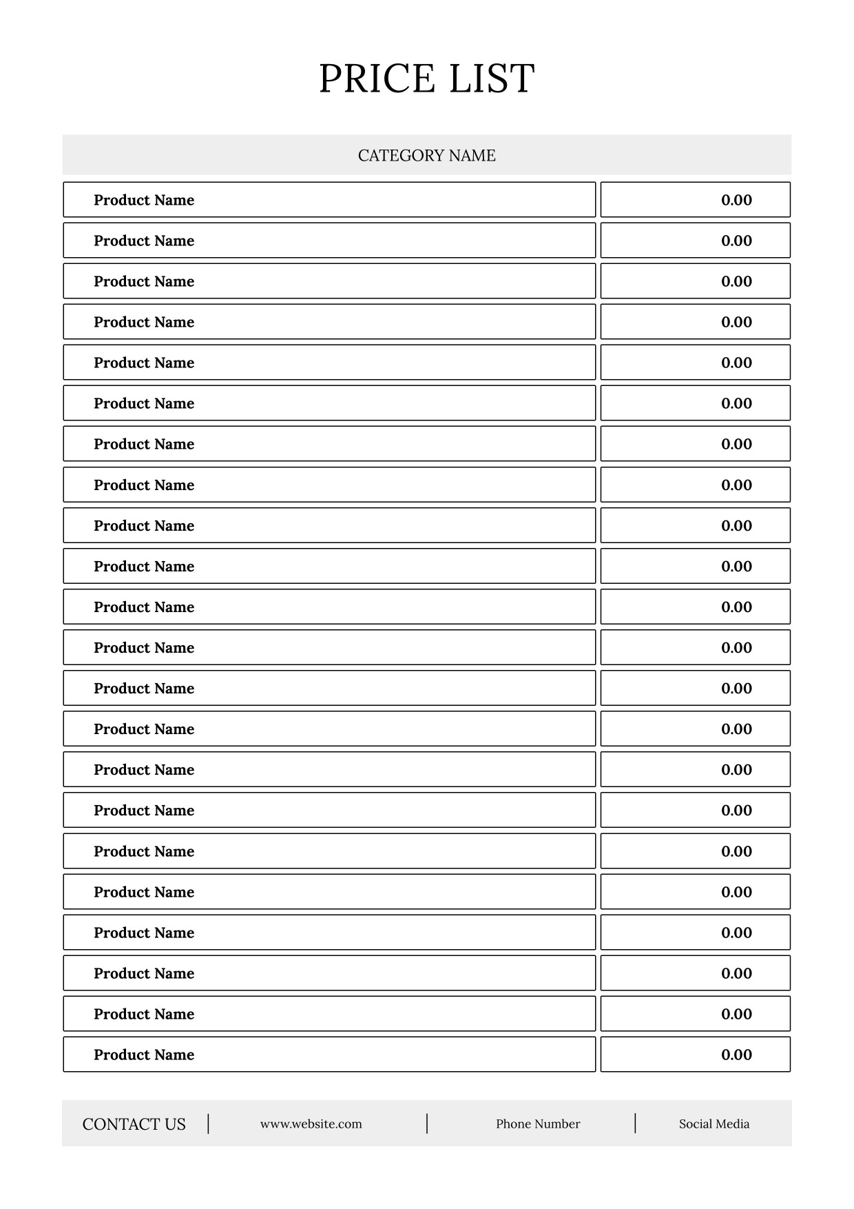 Business Price List  A4 1 Category 22 Products