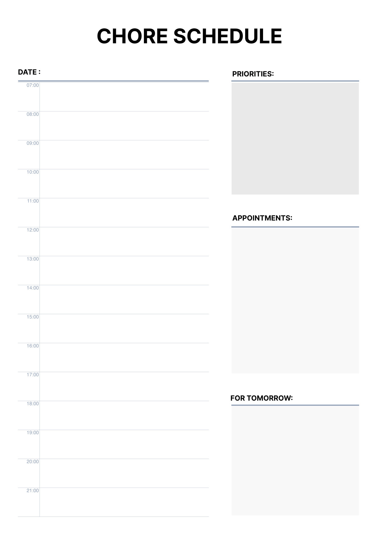 daily chore schedule template a4