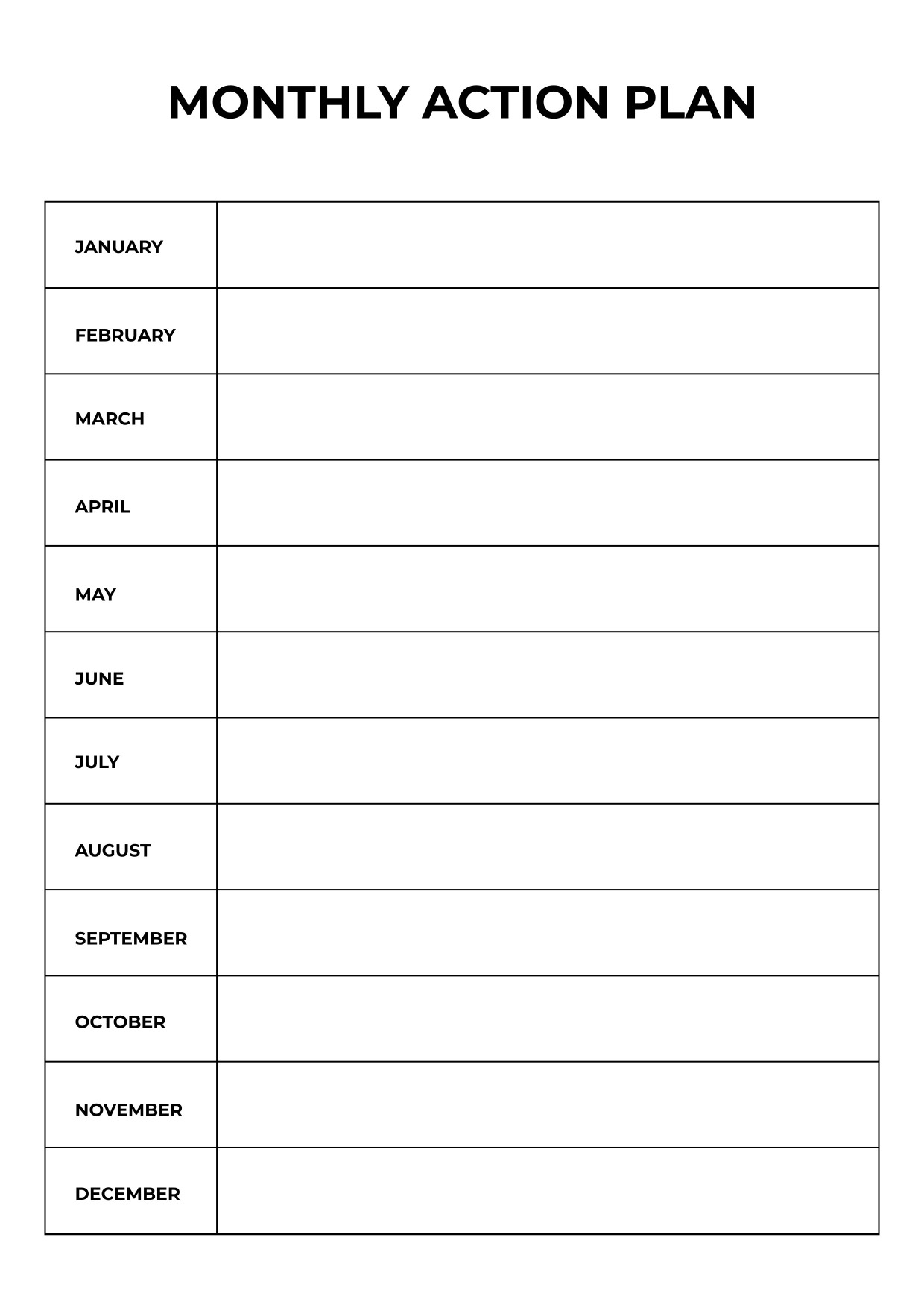 monthly action plan a4