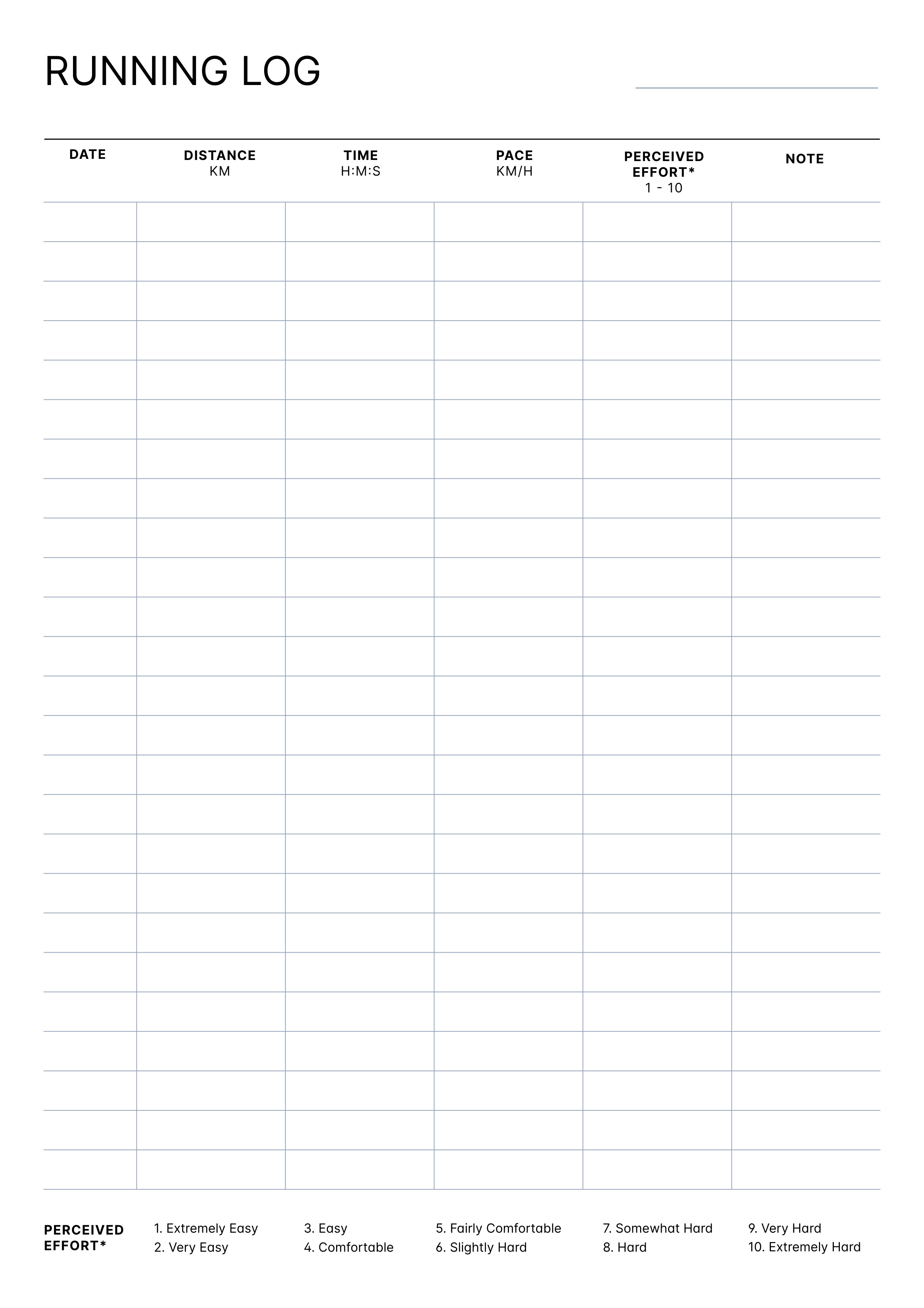 Running Log and Pace Tracker Printable A4