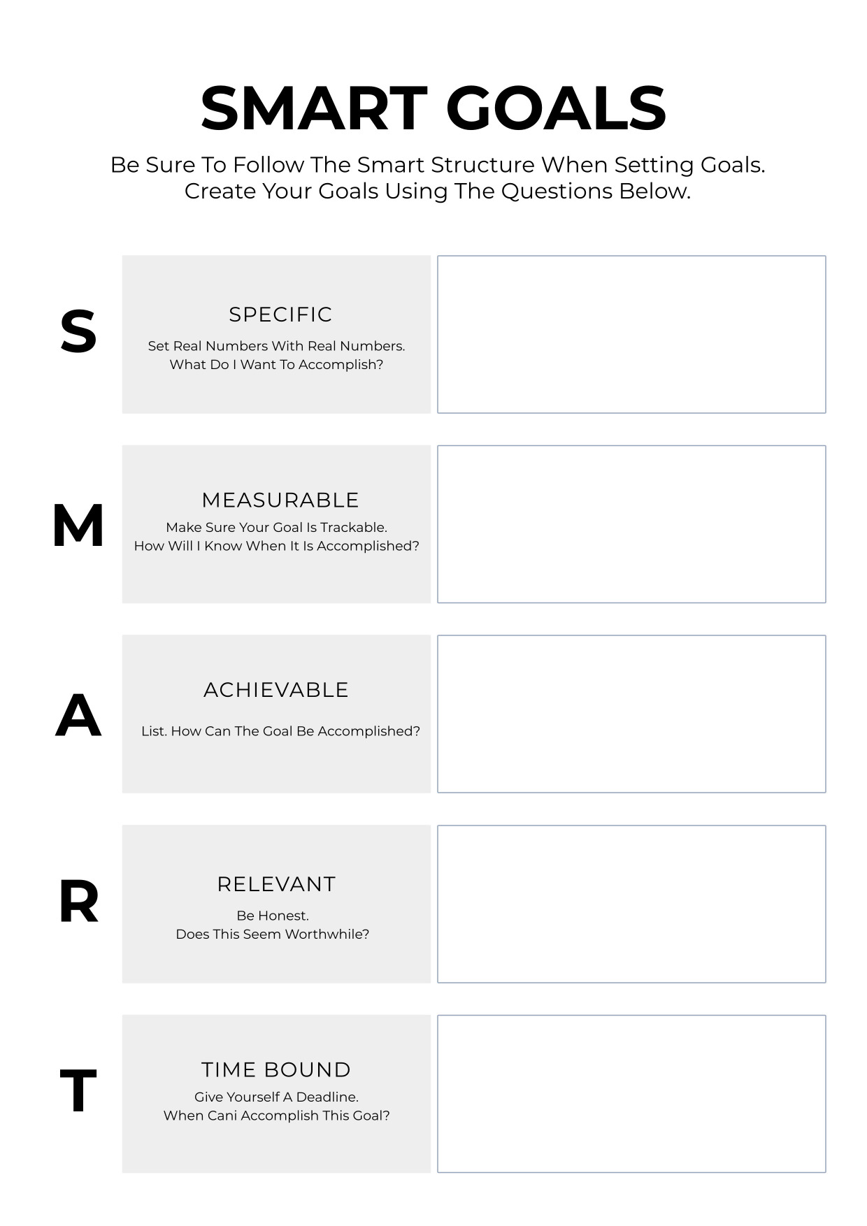 SMART Goals Worksheet for Goal Setting & Achievement A4