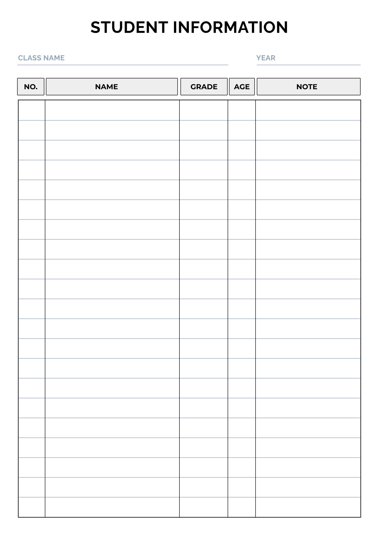 student information A4