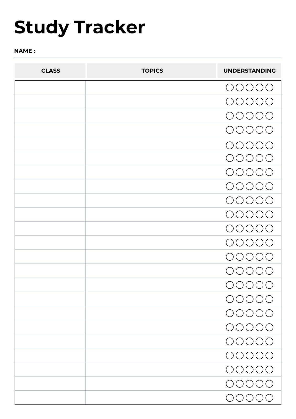 study tracker a4