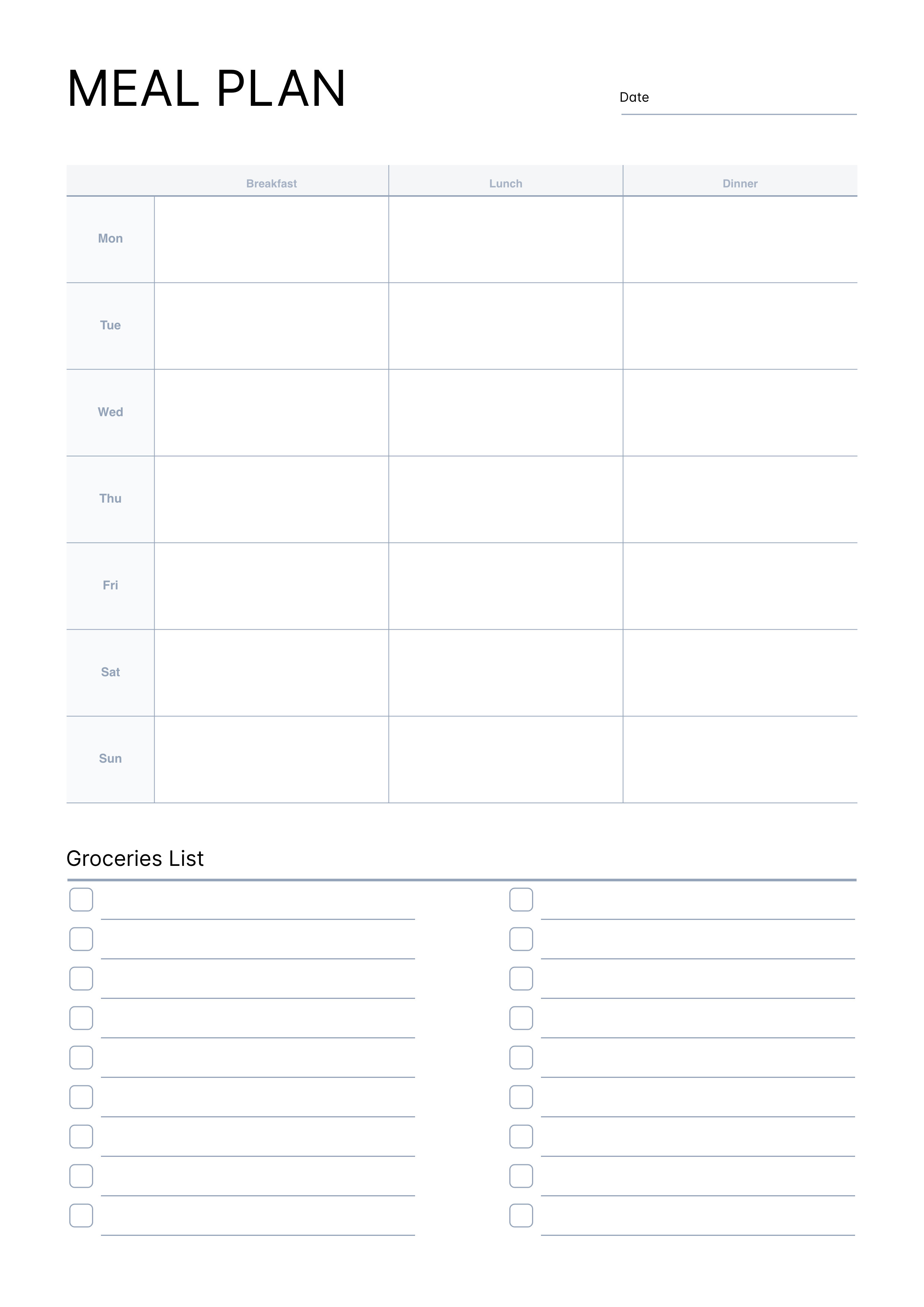 Weekly Meal Planner with Grocery Shopping Checklist Printable A4