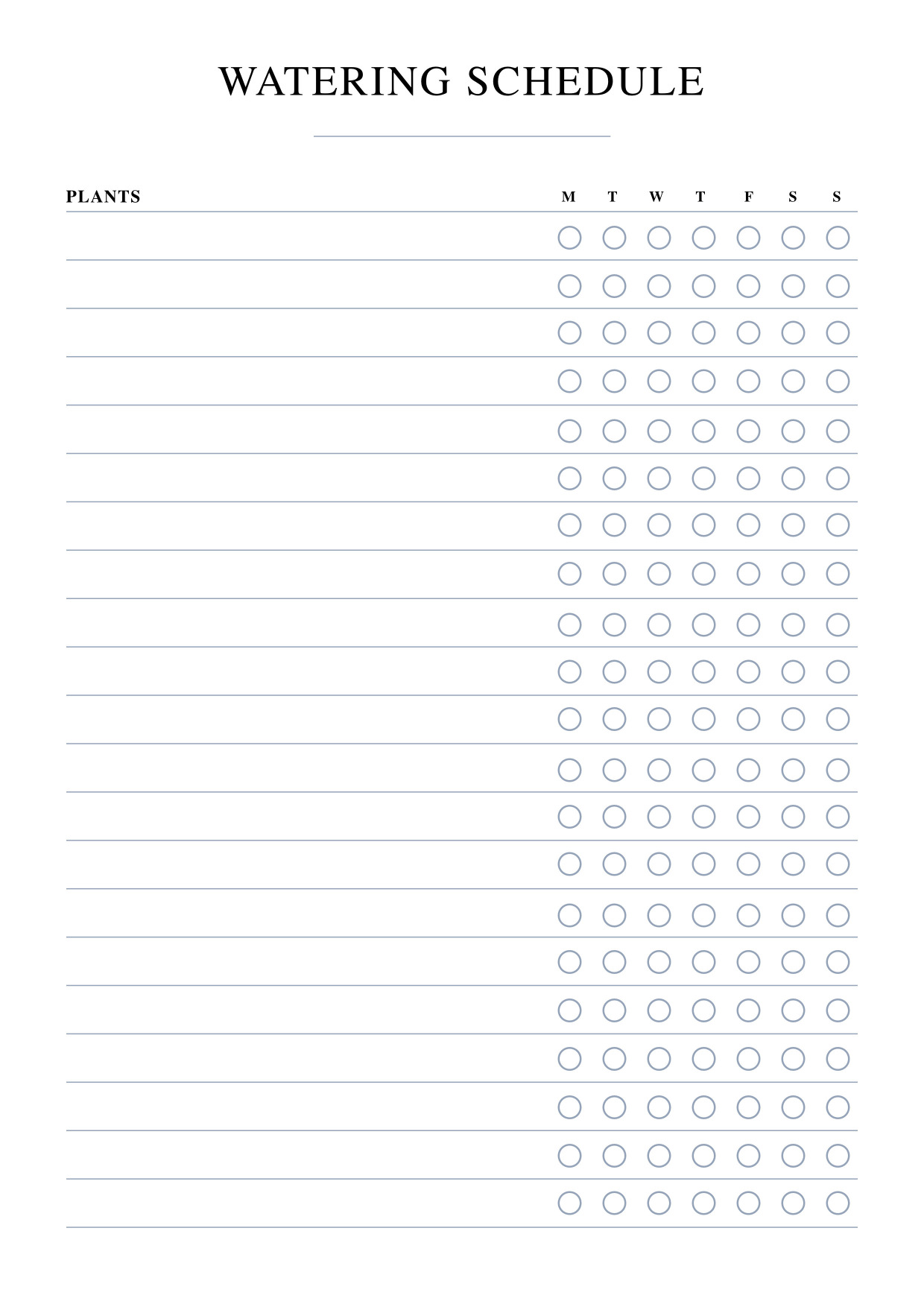 Weekly Plant Watering Schedule Tracker Printable A4