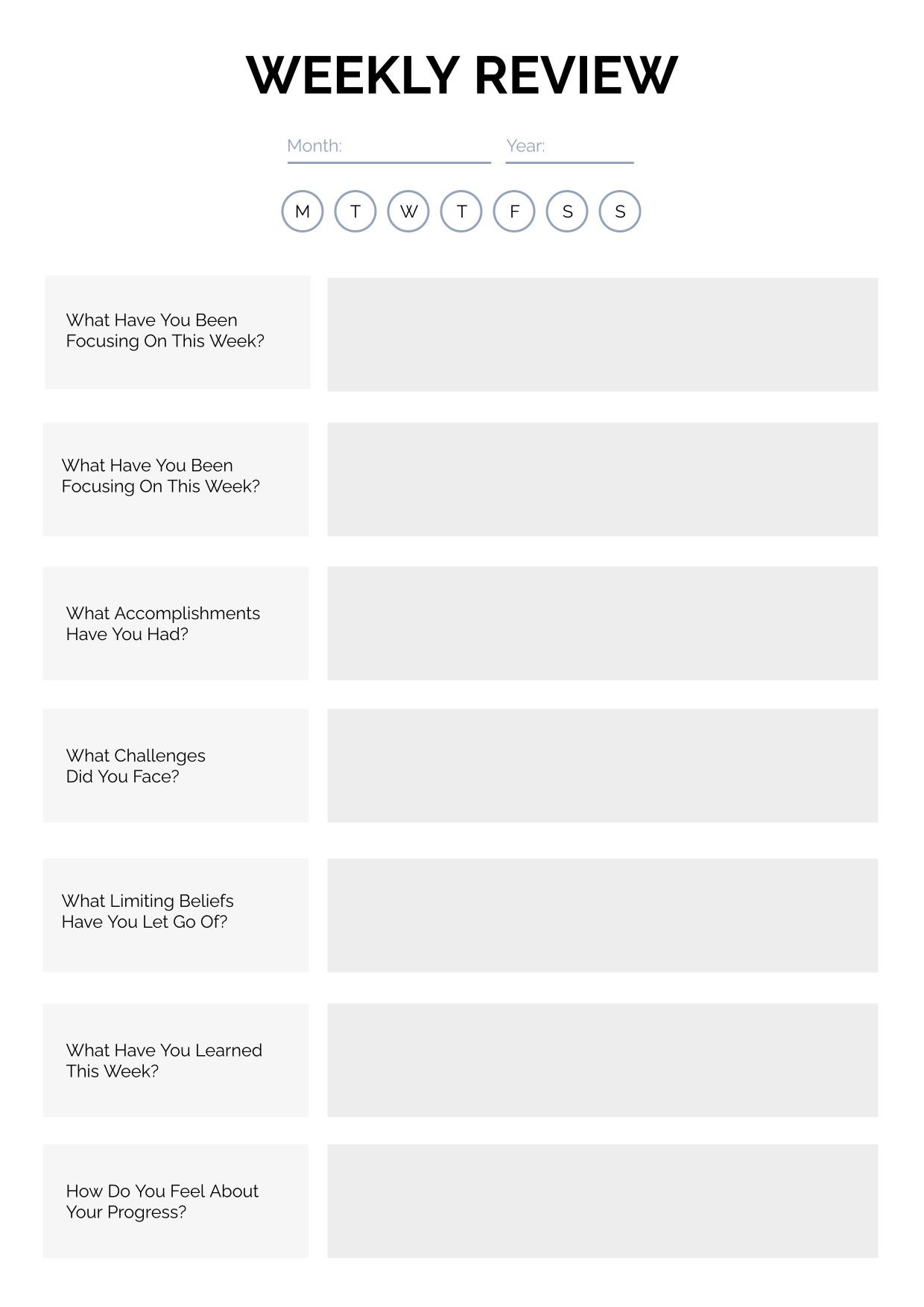 weekly review journal personal reflection a4