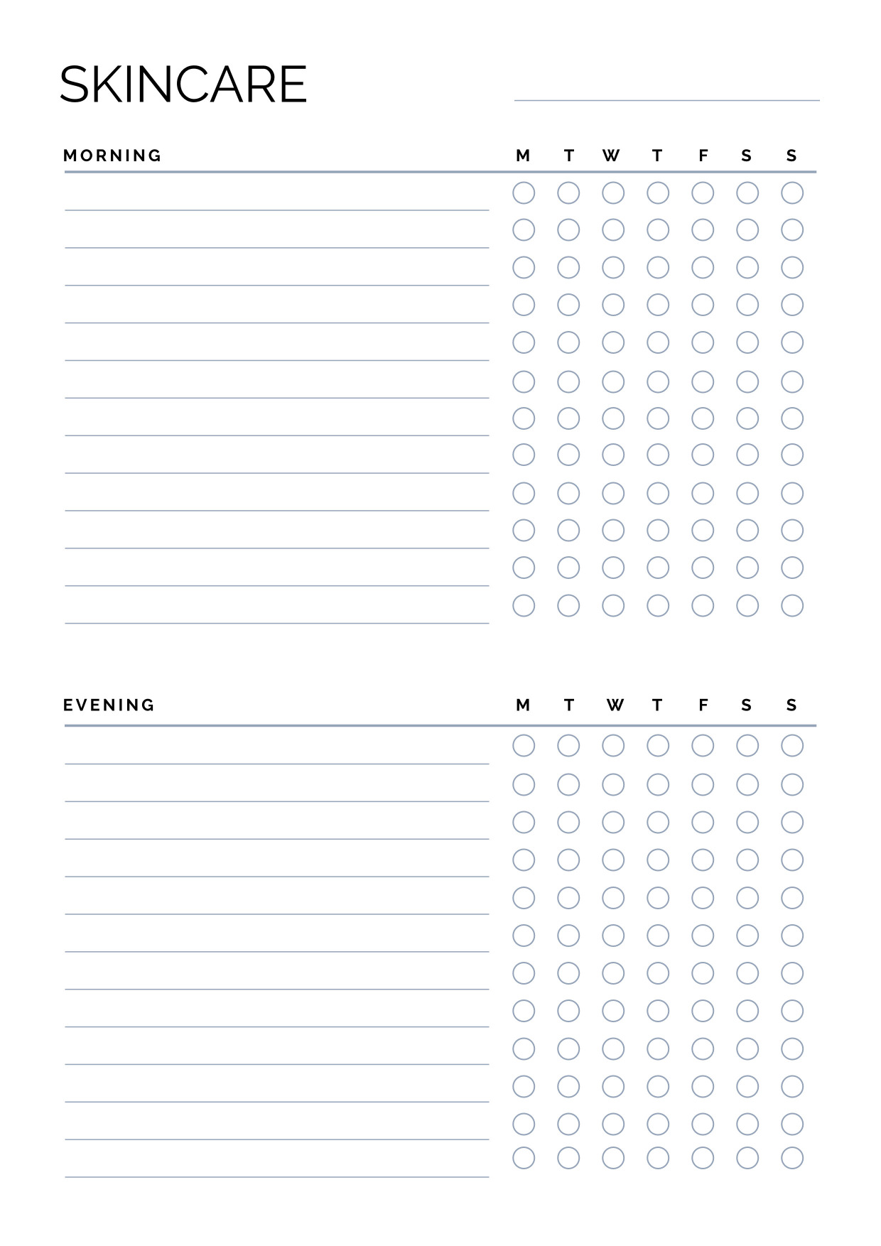 Weekly Skincare Routine Tracker with Morning & Evening Checklist Printable A4