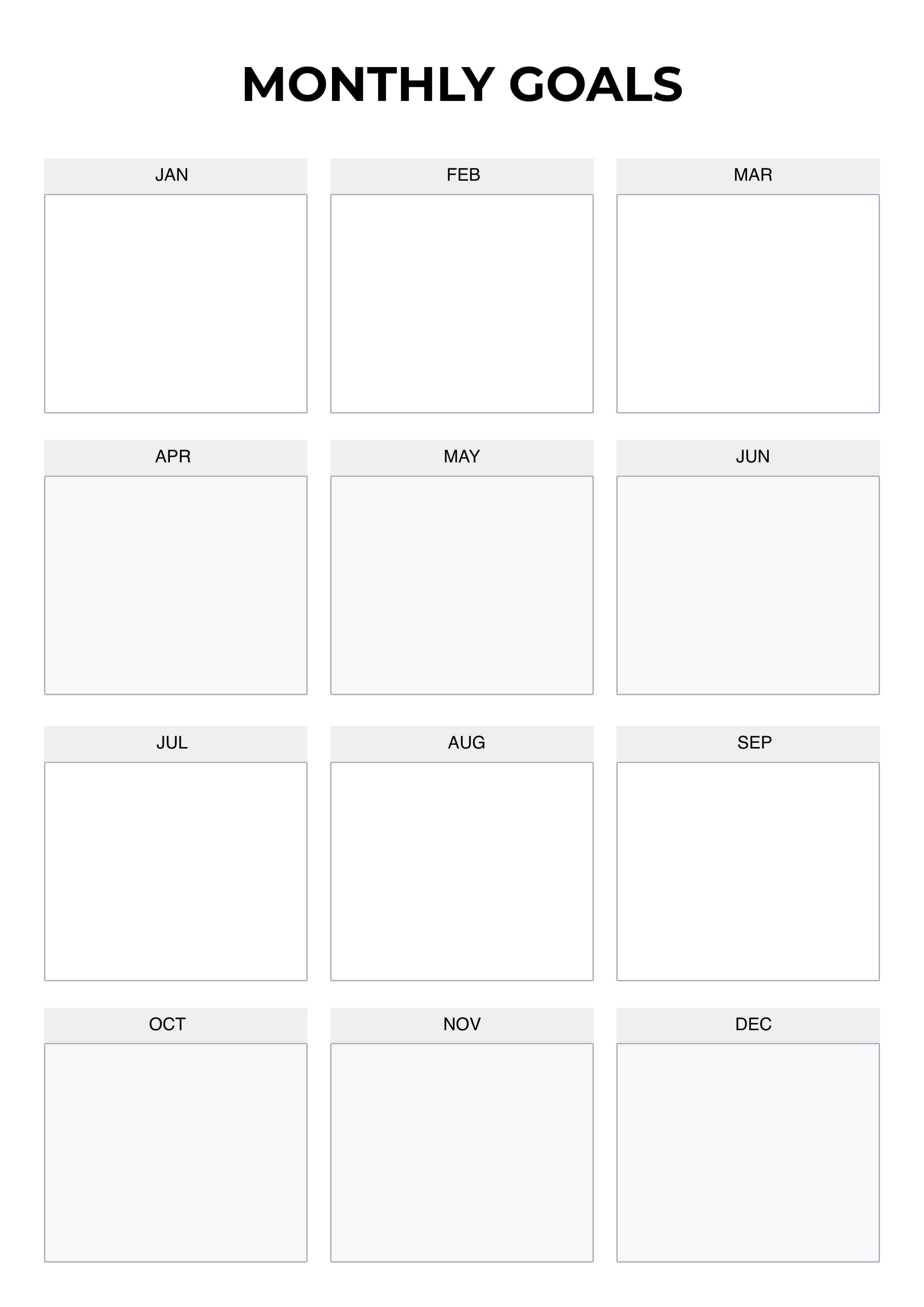 Minimalist Yearly Monthly Goals Planner Printable Template A4