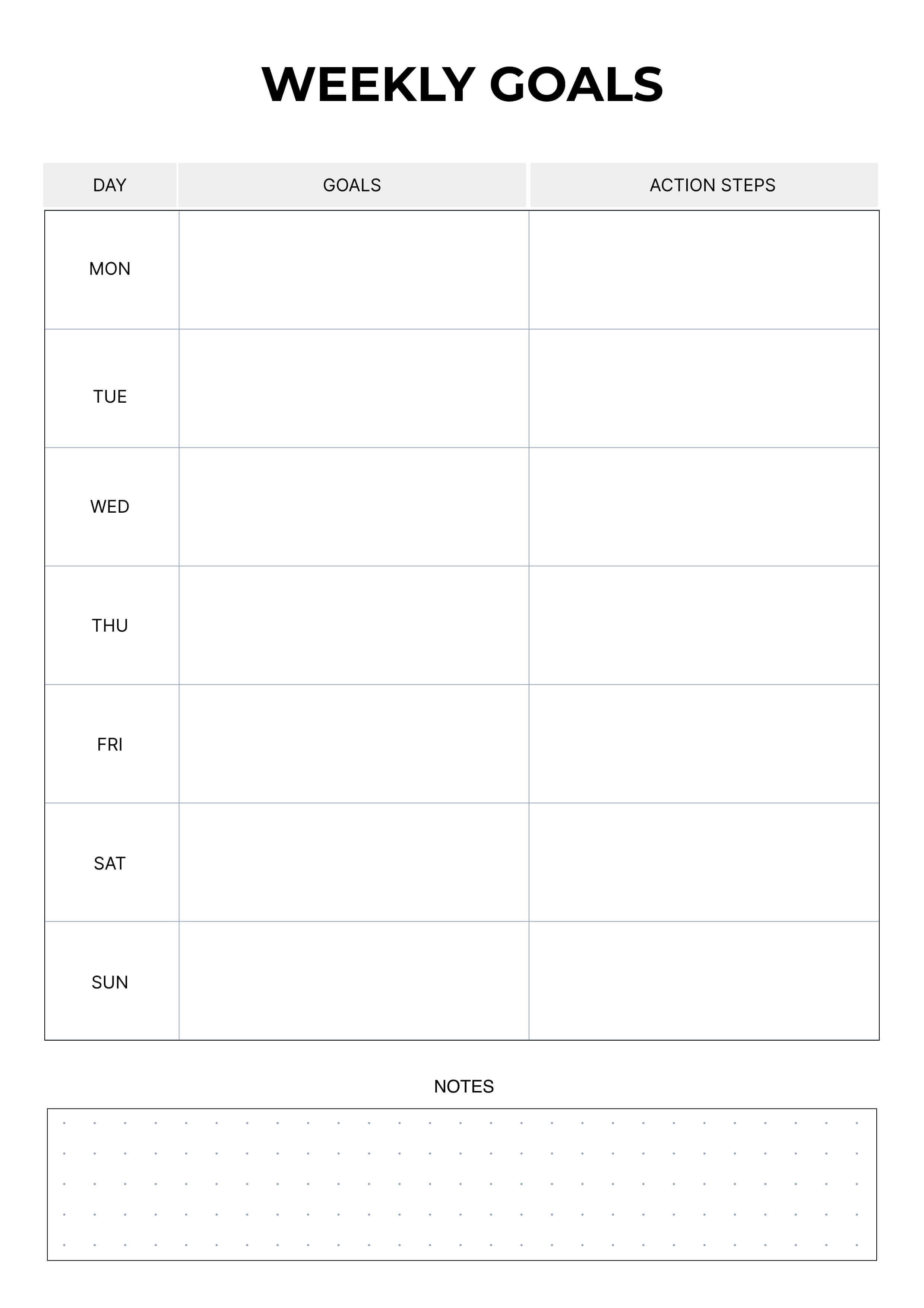 Weekly Goals Planner Printable A4